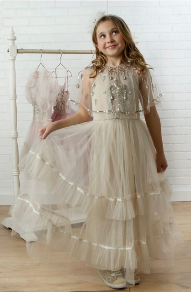 Ivory Maxi Jewel Dress with Lace Tiers Capelet Not Included
